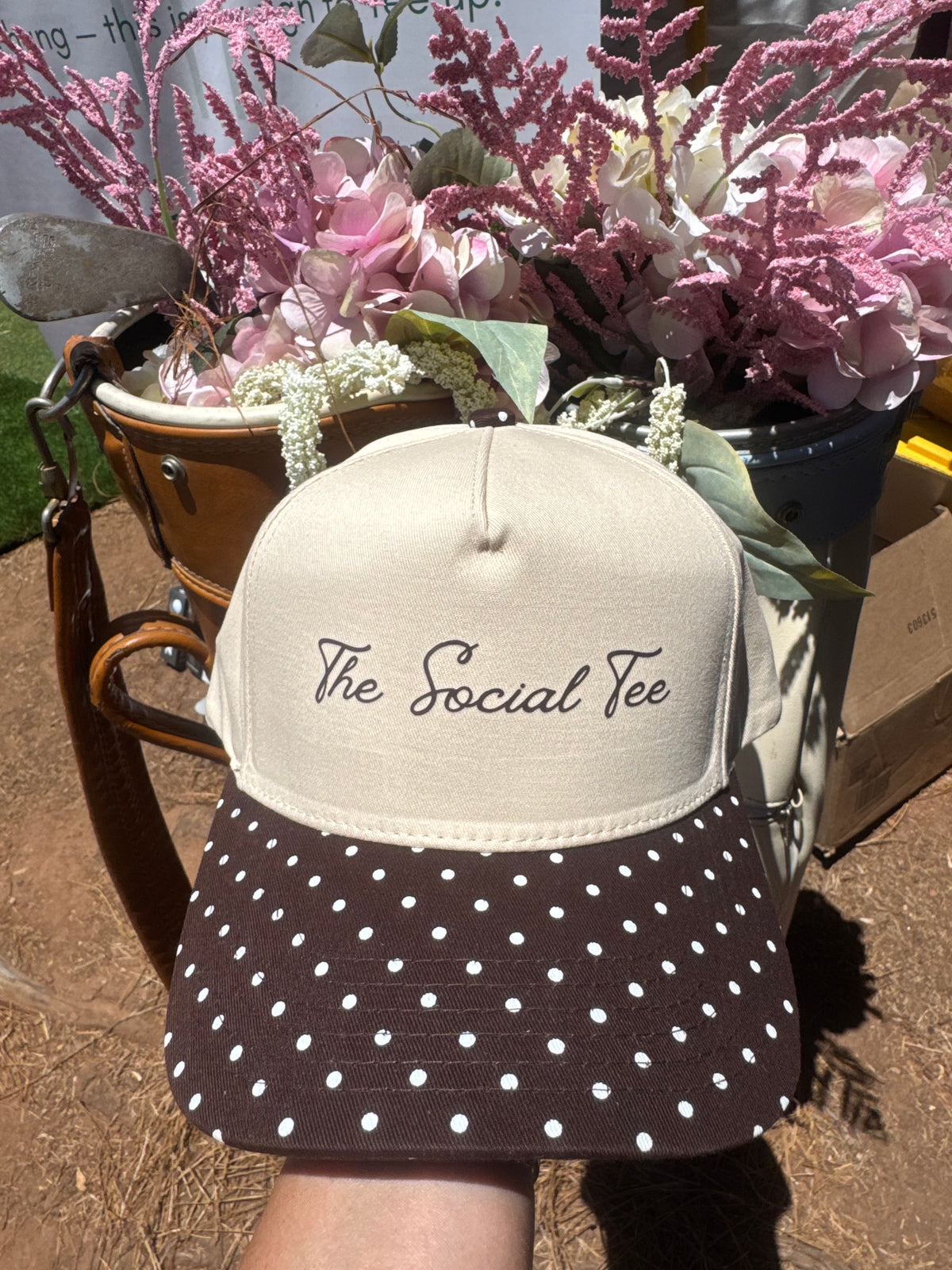 The Social Tee Script Hat- Brown Polka Dot
