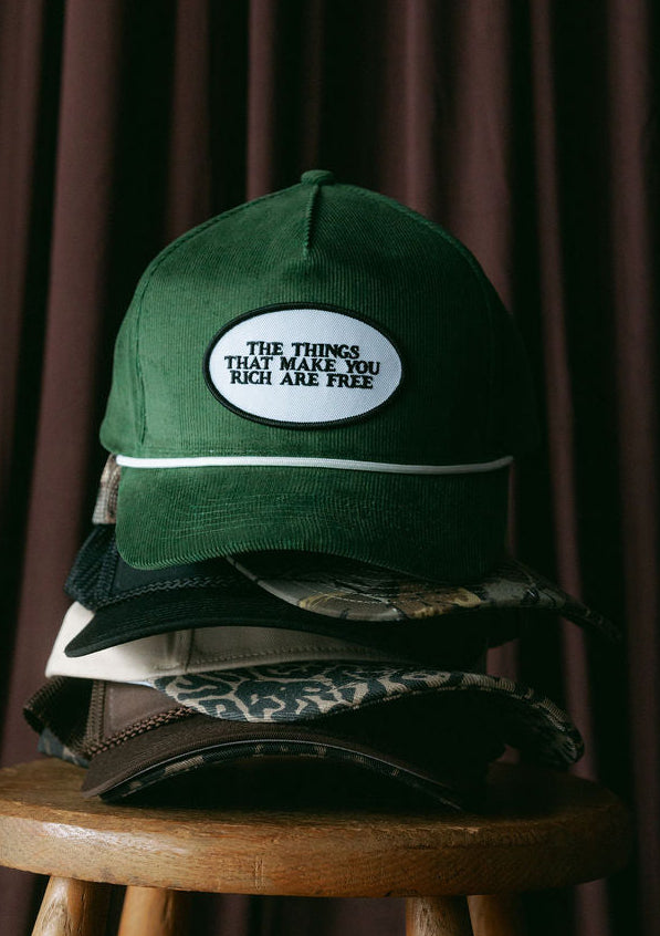 Rich is Free Hat- Green Corduroy