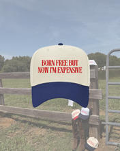 Load image into Gallery viewer, Born Free Trucker Hat- Royal and Natural

