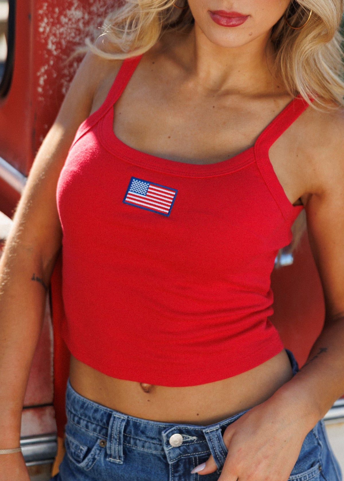 American Flag Patch Tank- Red