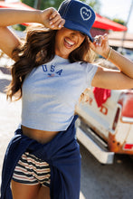 Load image into Gallery viewer, USA Crotchet Heart Hat- Denim

