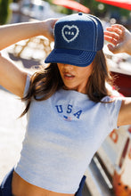 Load image into Gallery viewer, USA Crotchet Heart Hat- Denim
