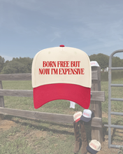 Load image into Gallery viewer, Born Free Trucker Hat- Red and Natural
