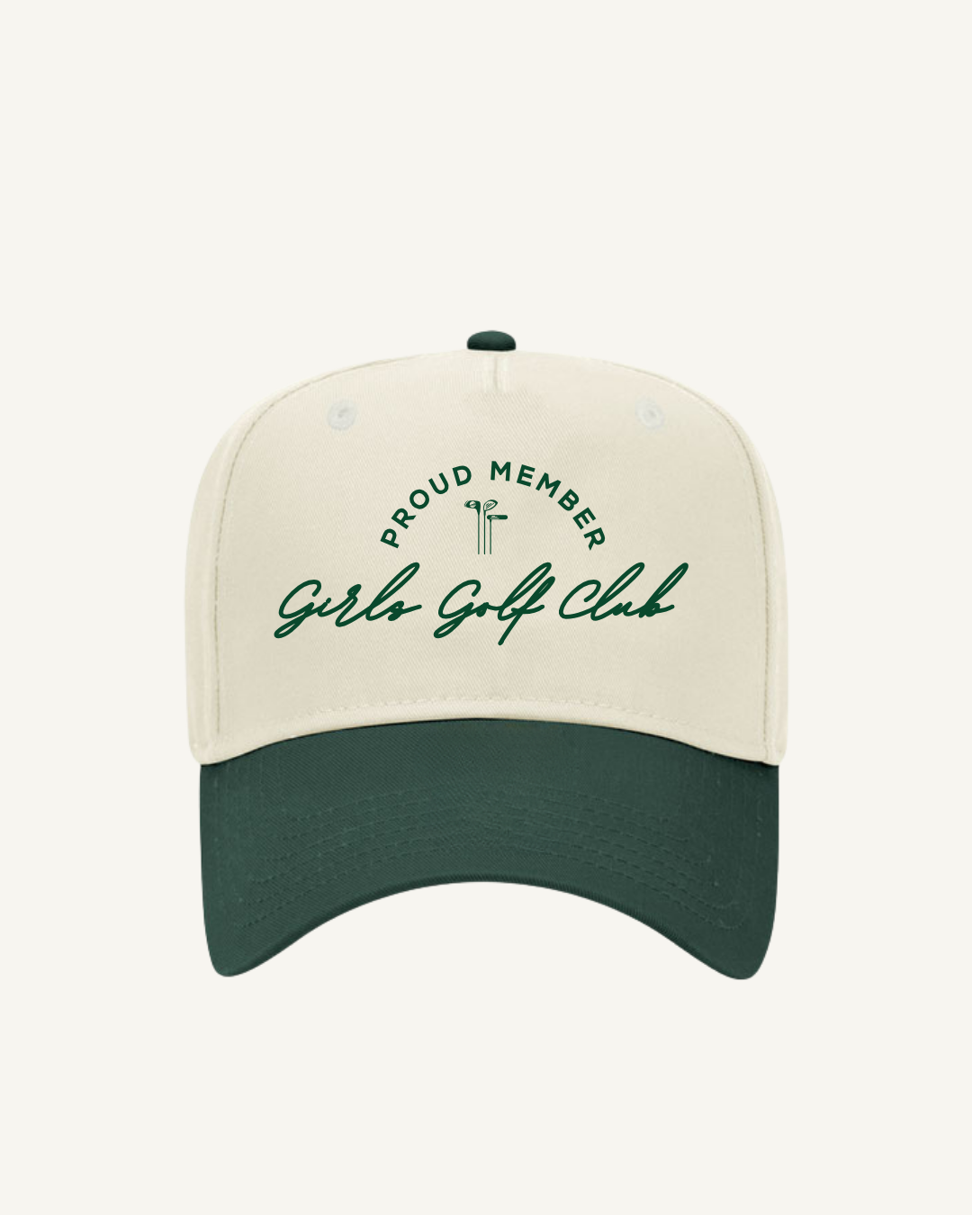 Girls Golf Club Hat- Natural and Dark Green