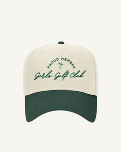 Girls Golf Club Hat- Natural and Dark Green