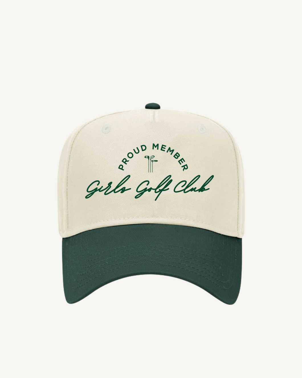 Girls Golf Club Hat- Natural and Dark Green