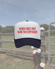 Load image into Gallery viewer, Born Free Trucker Hat- Navy and White
