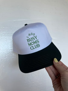 Busy Moms Club Hat- Dark Green and White