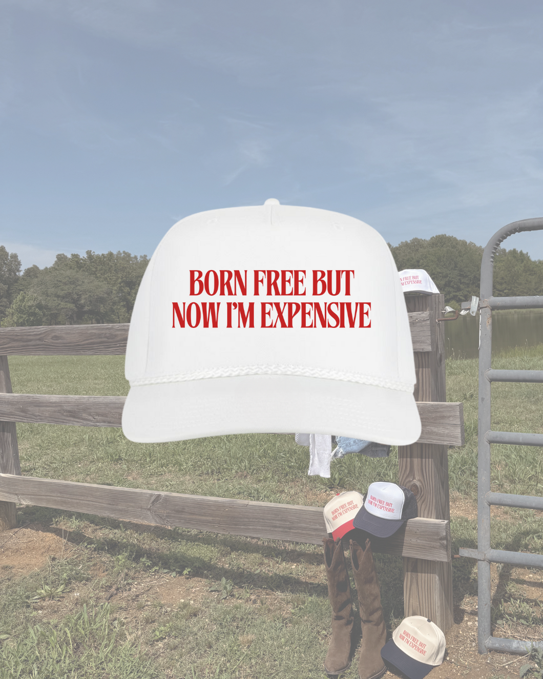 Born Free Trucker Hat- All White with Rope