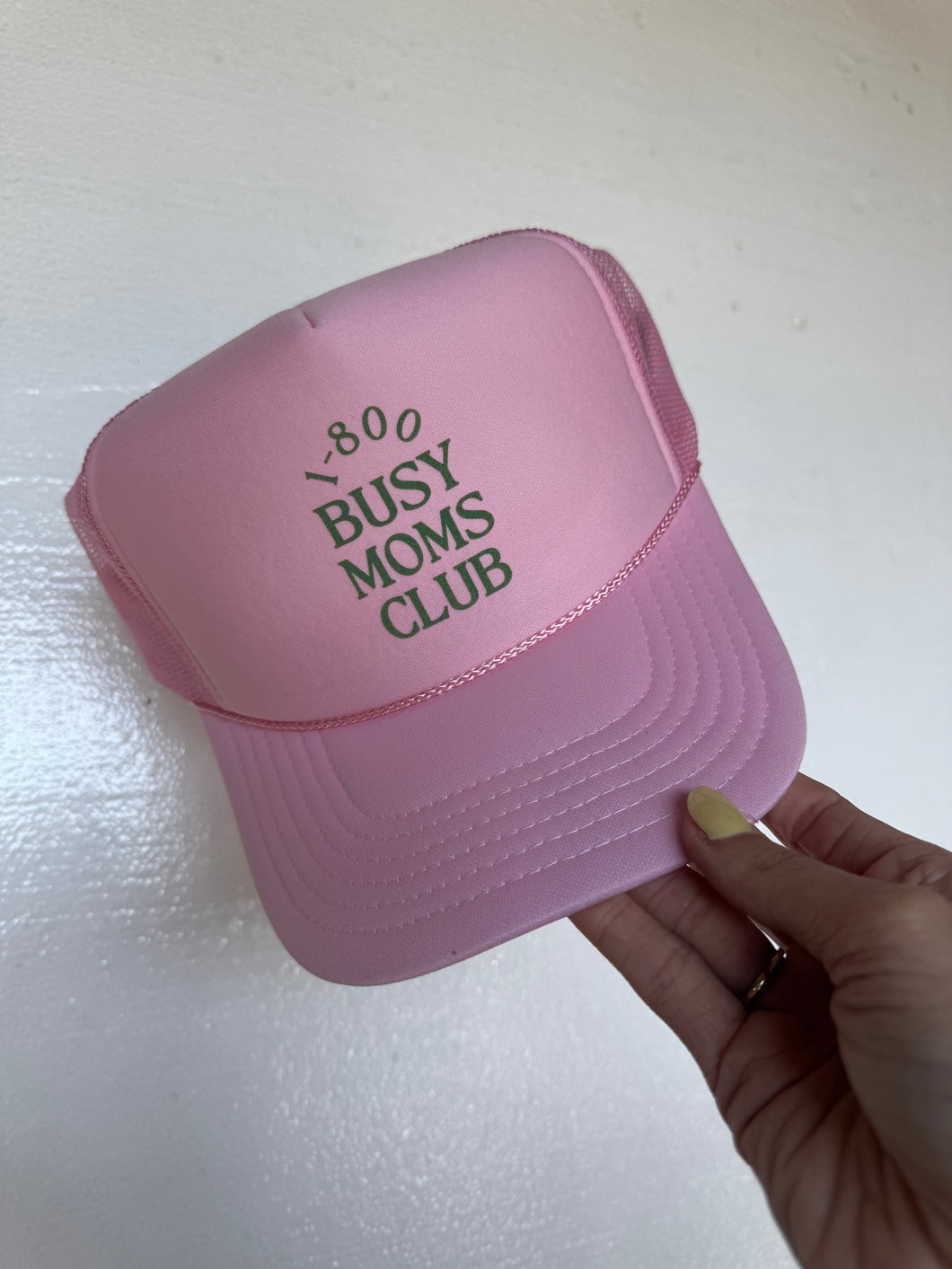 Busy Moms Club Hat- Pink and Green