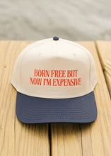 Load image into Gallery viewer, Born Free Trucker Hat- Navy and Natural
