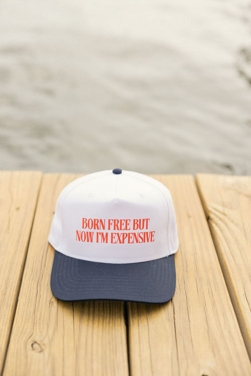 Born Free Trucker Hat- White and Navy