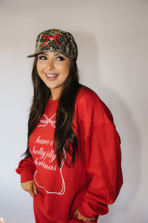 Bow Hat- Camo with Red Bow