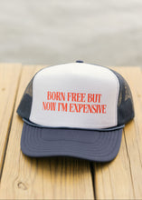 Load image into Gallery viewer, Born Free Trucker Hat- Navy and White
