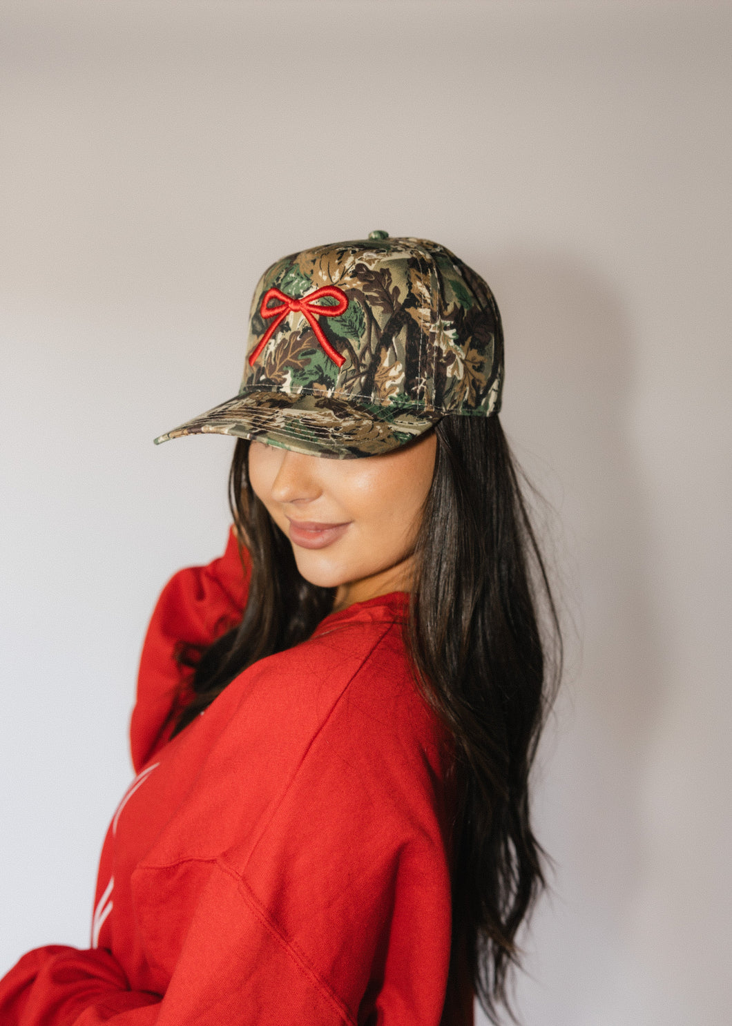 Bow Hat- Camo with Red Bow