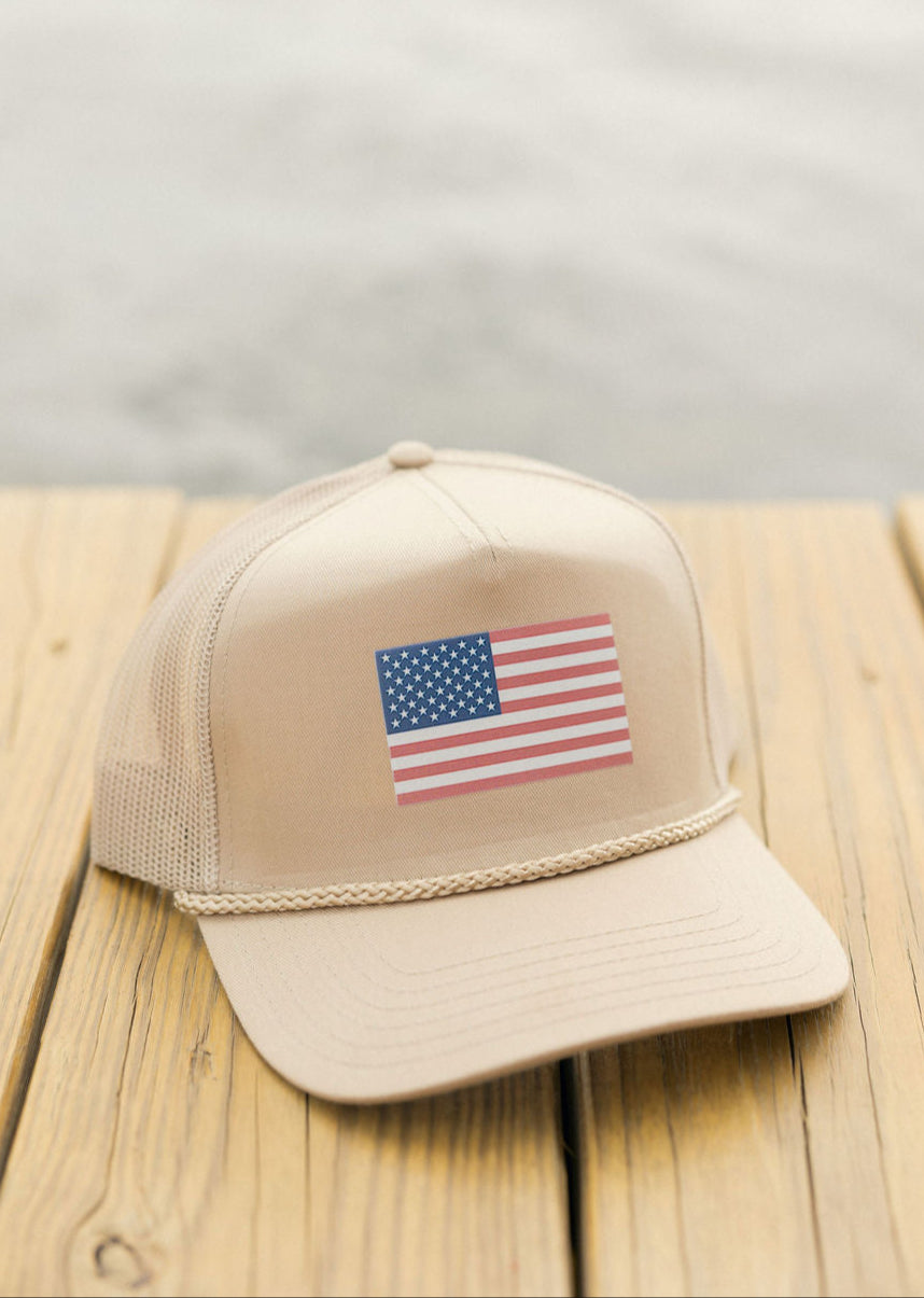 American Flag Rope Hat- Tan