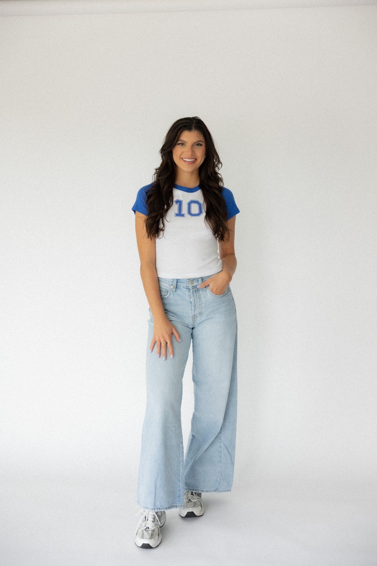 Varsity Number Baby Tee- Blue