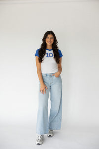 Varsity Number Baby Tee- Blue