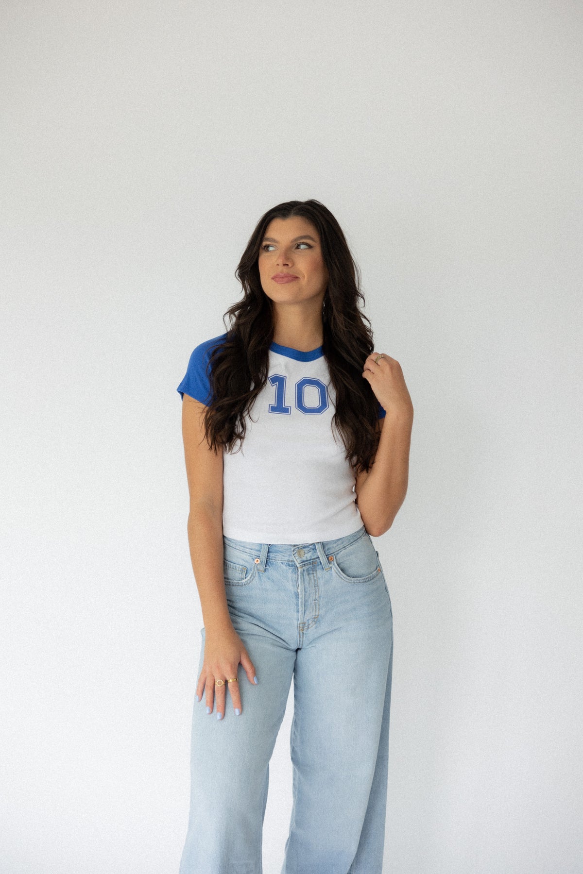 Varsity Number Baby Tee- Blue