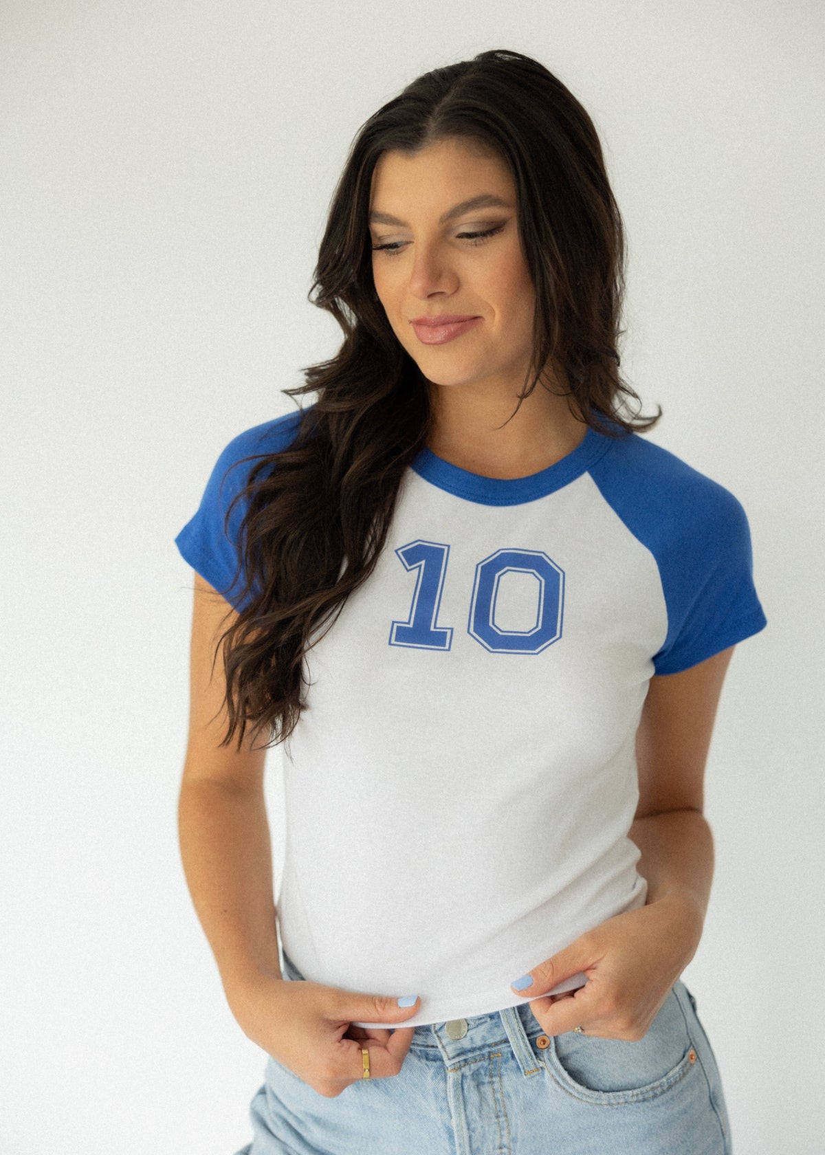 Varsity Number Baby Tee- Blue