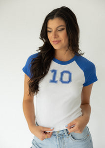 Varsity Number Baby Tee- Blue