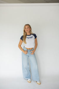 Sorry For What I Said Baby Tee- Navy