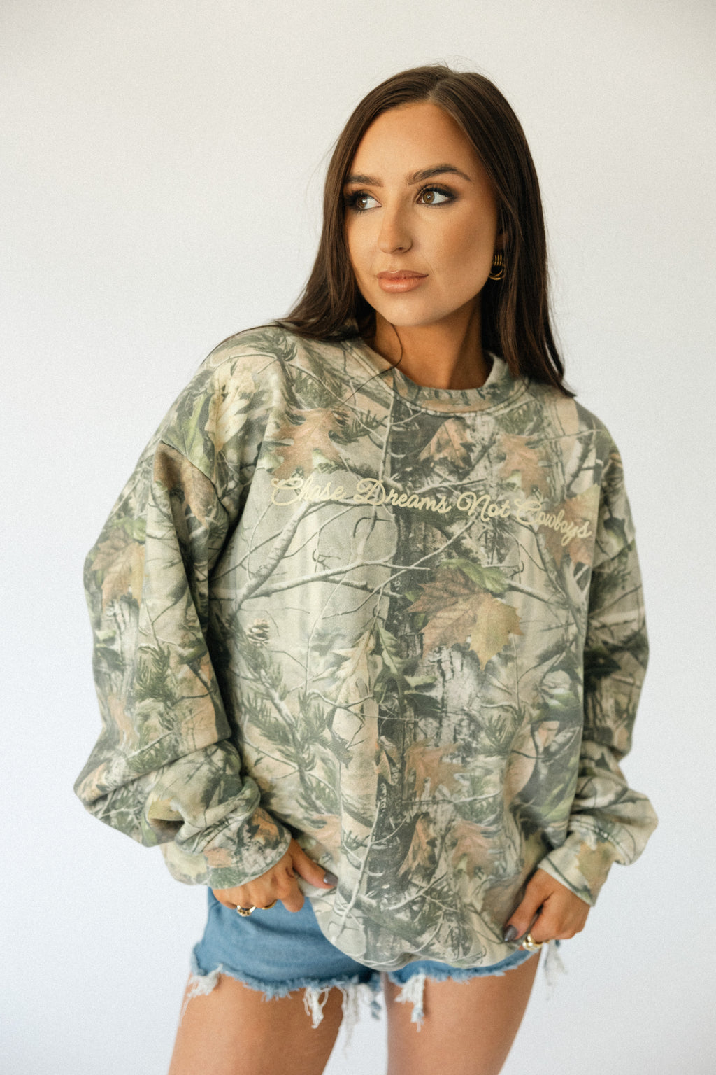 Chase Dreams Script Sweatshirt- Camo