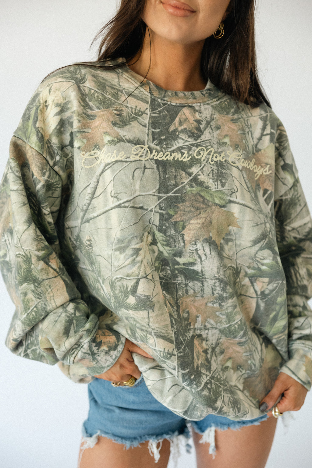 Chase Dreams Script Sweatshirt- Camo