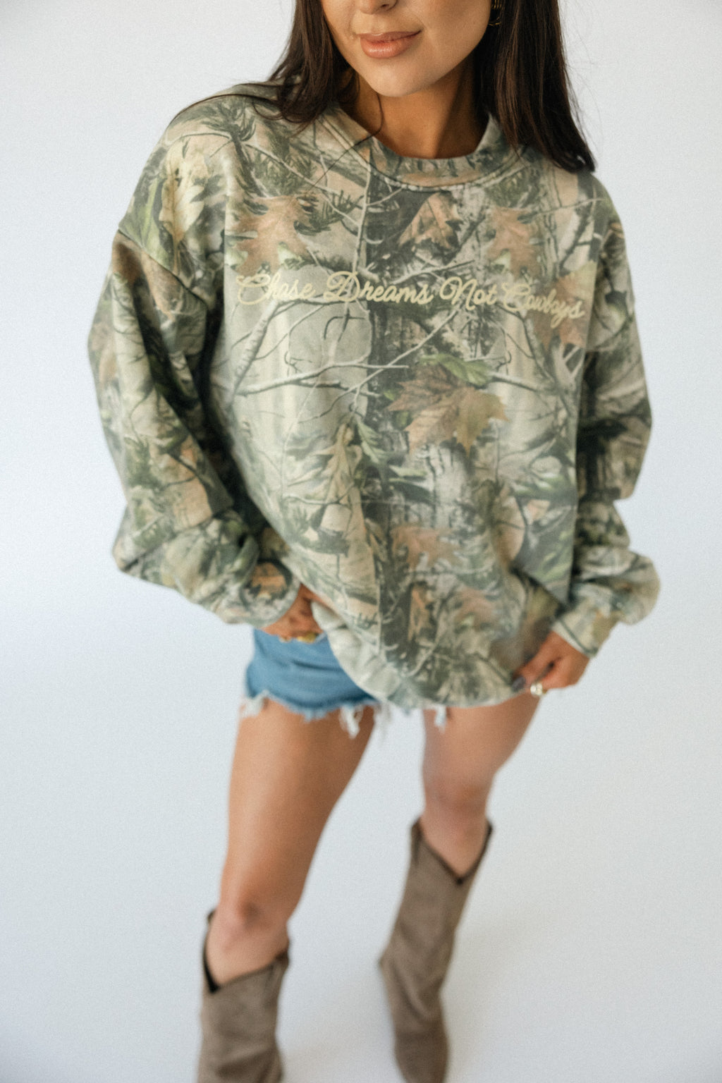 Chase Dreams Script Sweatshirt- Camo
