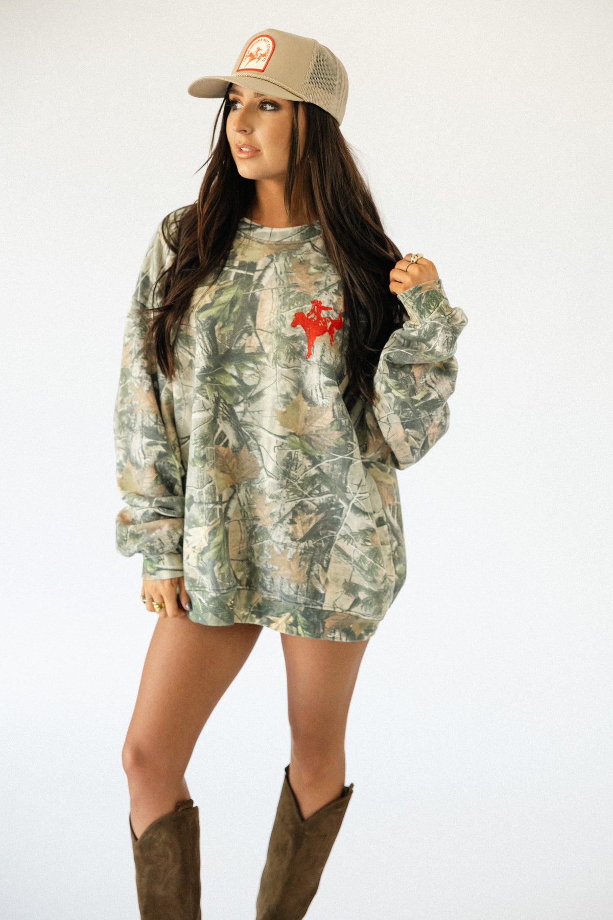 Bronco Sweatshirt- Camo with Red