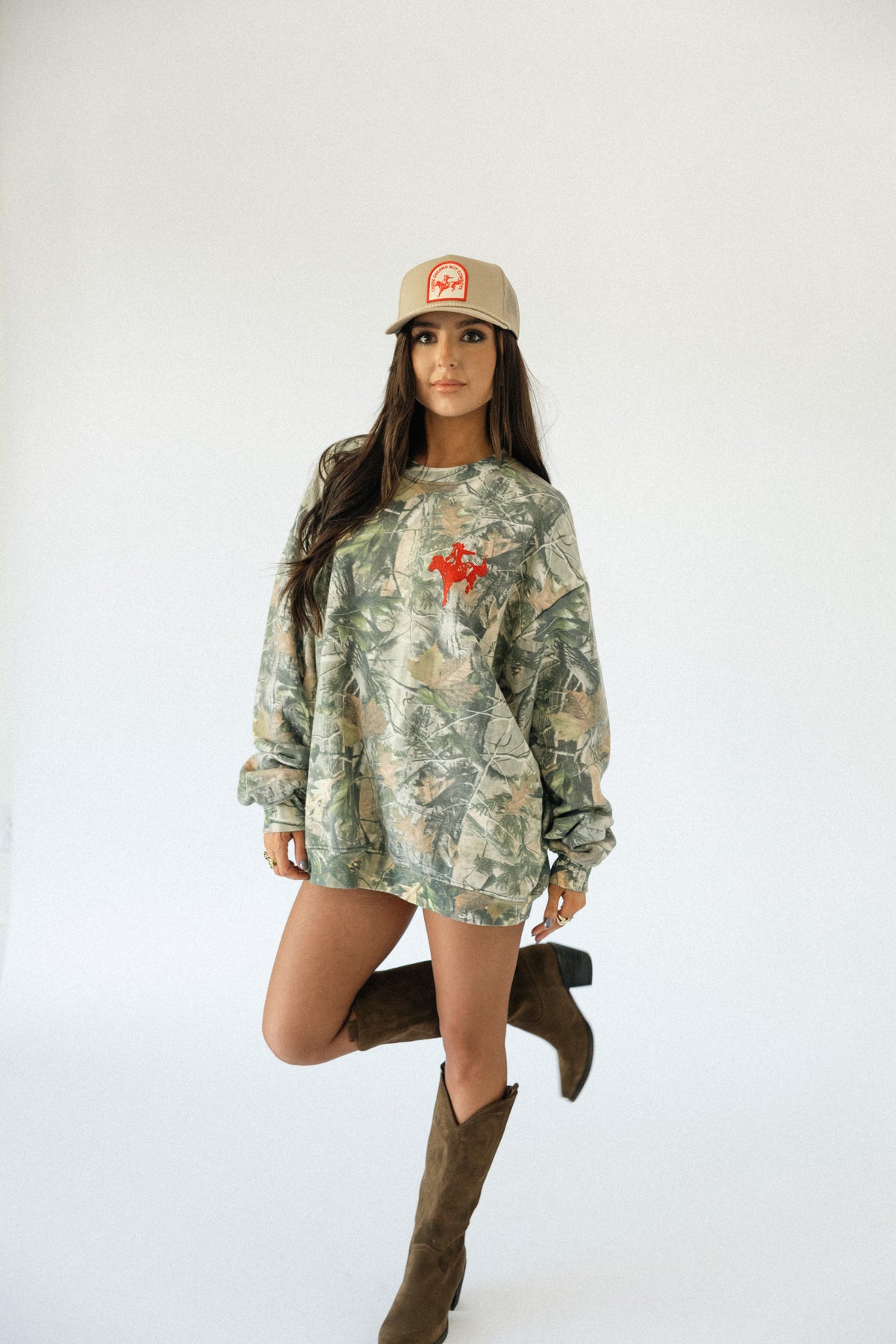 Bronco Sweatshirt- Camo with Red