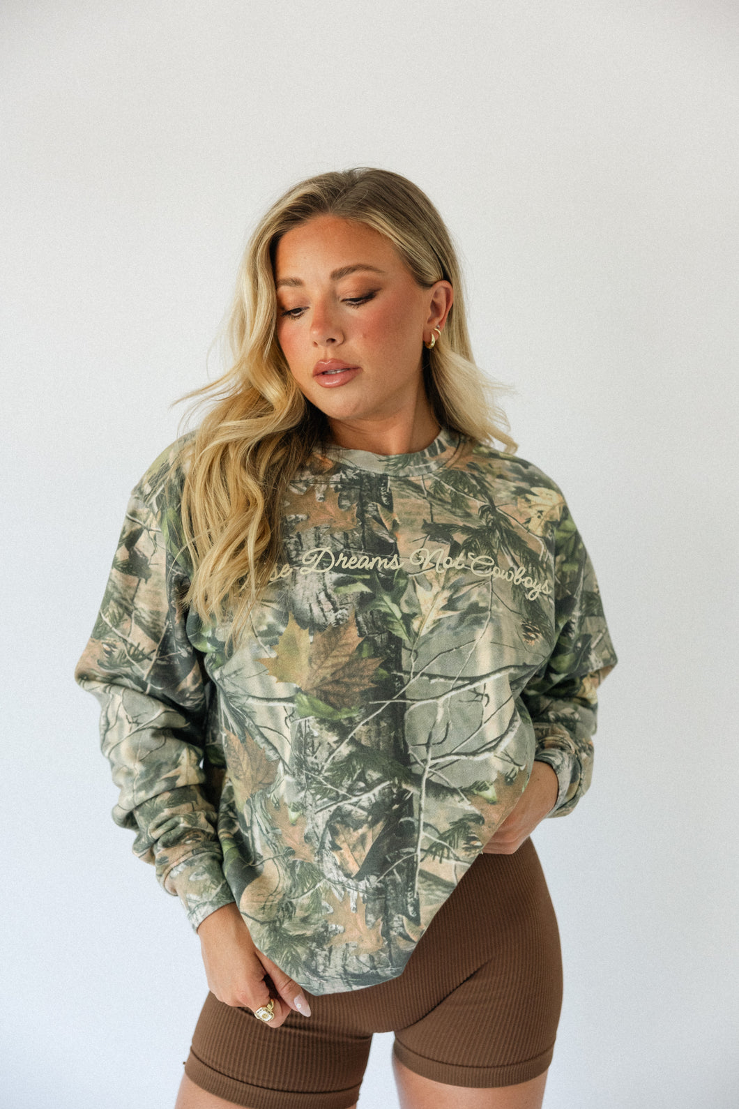 Chase Dreams Script Sweatshirt- Camo FRONT ONLY