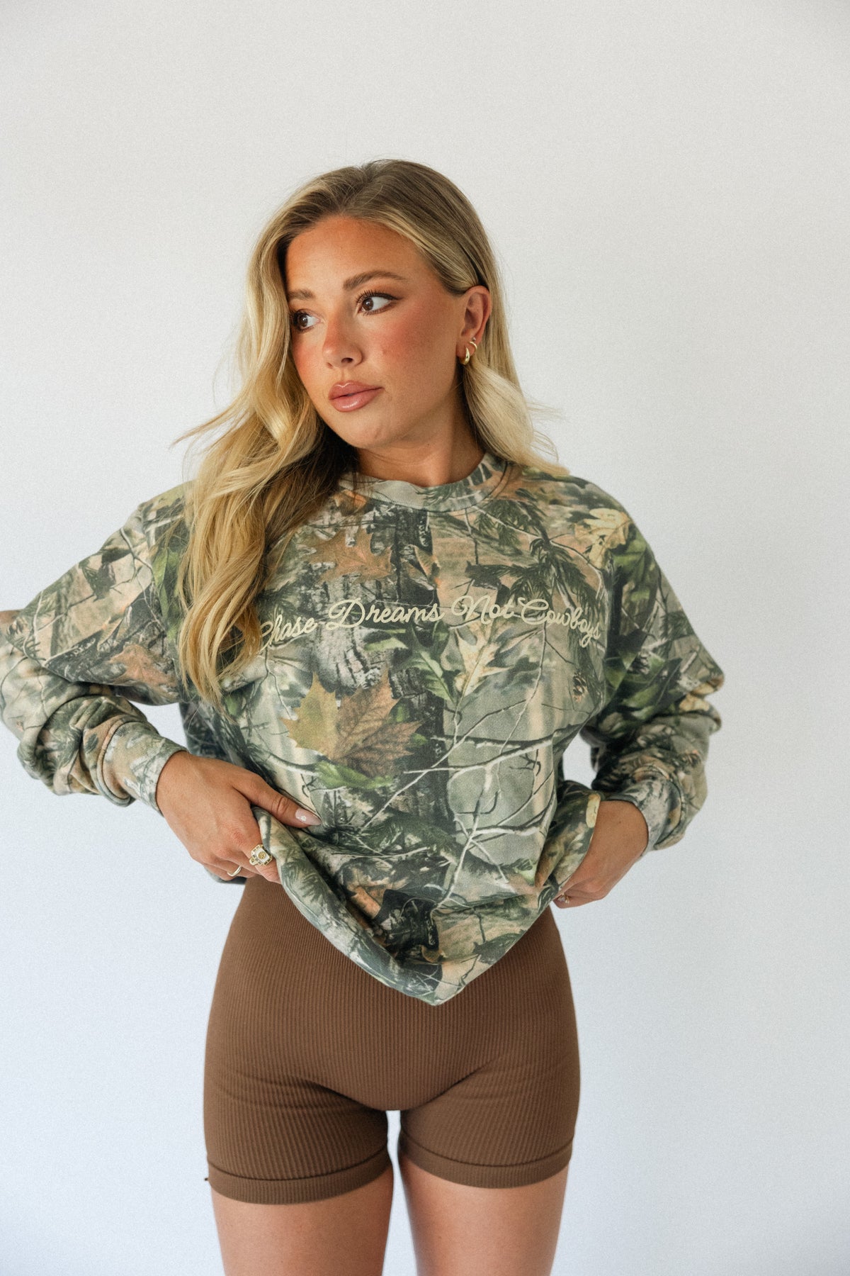 Chase Dreams Script Sweatshirt- Camo FRONT ONLY