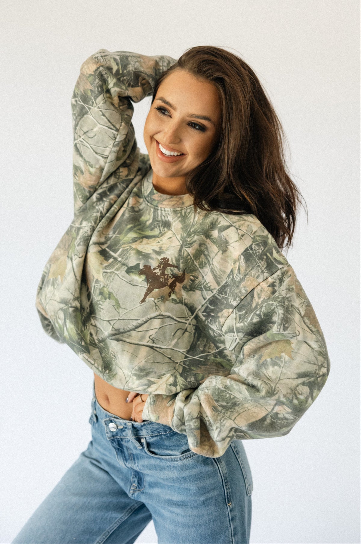 Bronco Sweatshirt- Camo with Brown