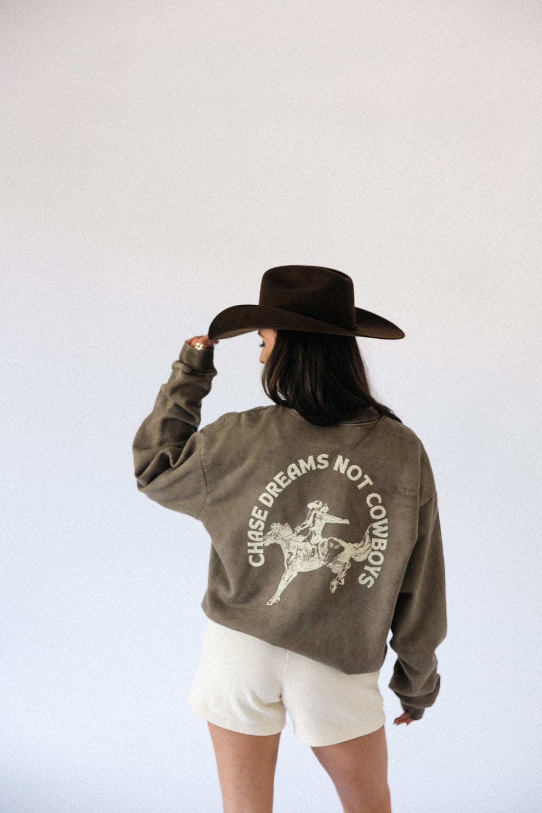 Chase Dreams Script Sweatshirt- Washed Brown