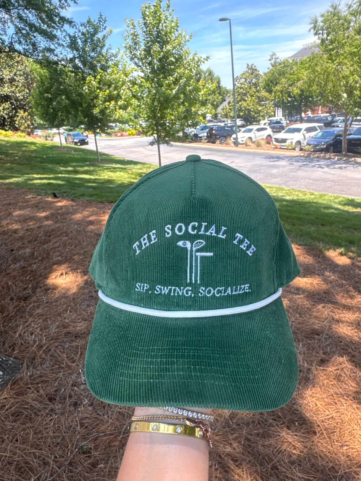 The Social Tee Embroidered Hat- Green Corduroy