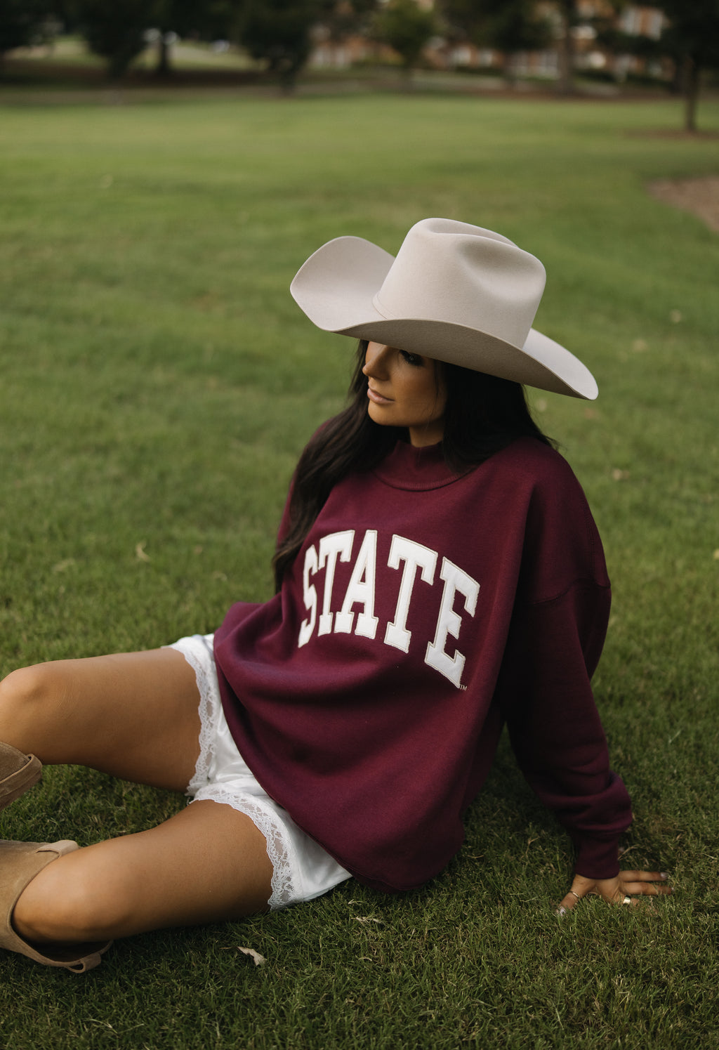 State of Mind Appliqué Mockneck- Maroon