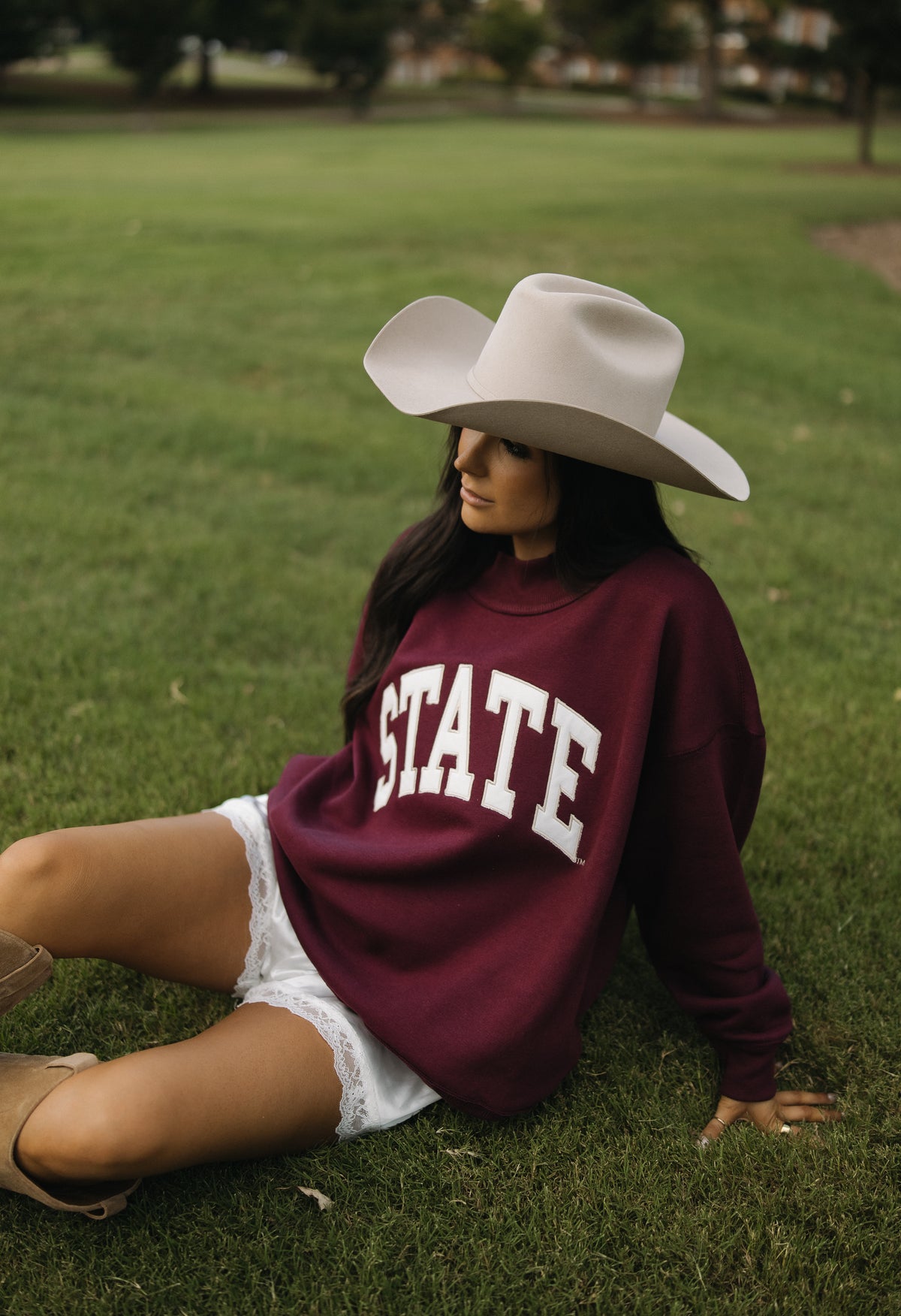 State of Mind Appliqué Mockneck- Maroon