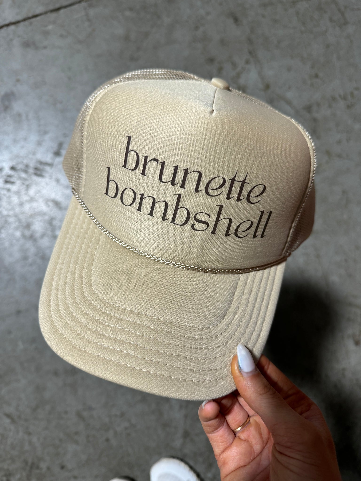 Brunette Bombshell Trucker Hat- Tan – The Diamond Label
