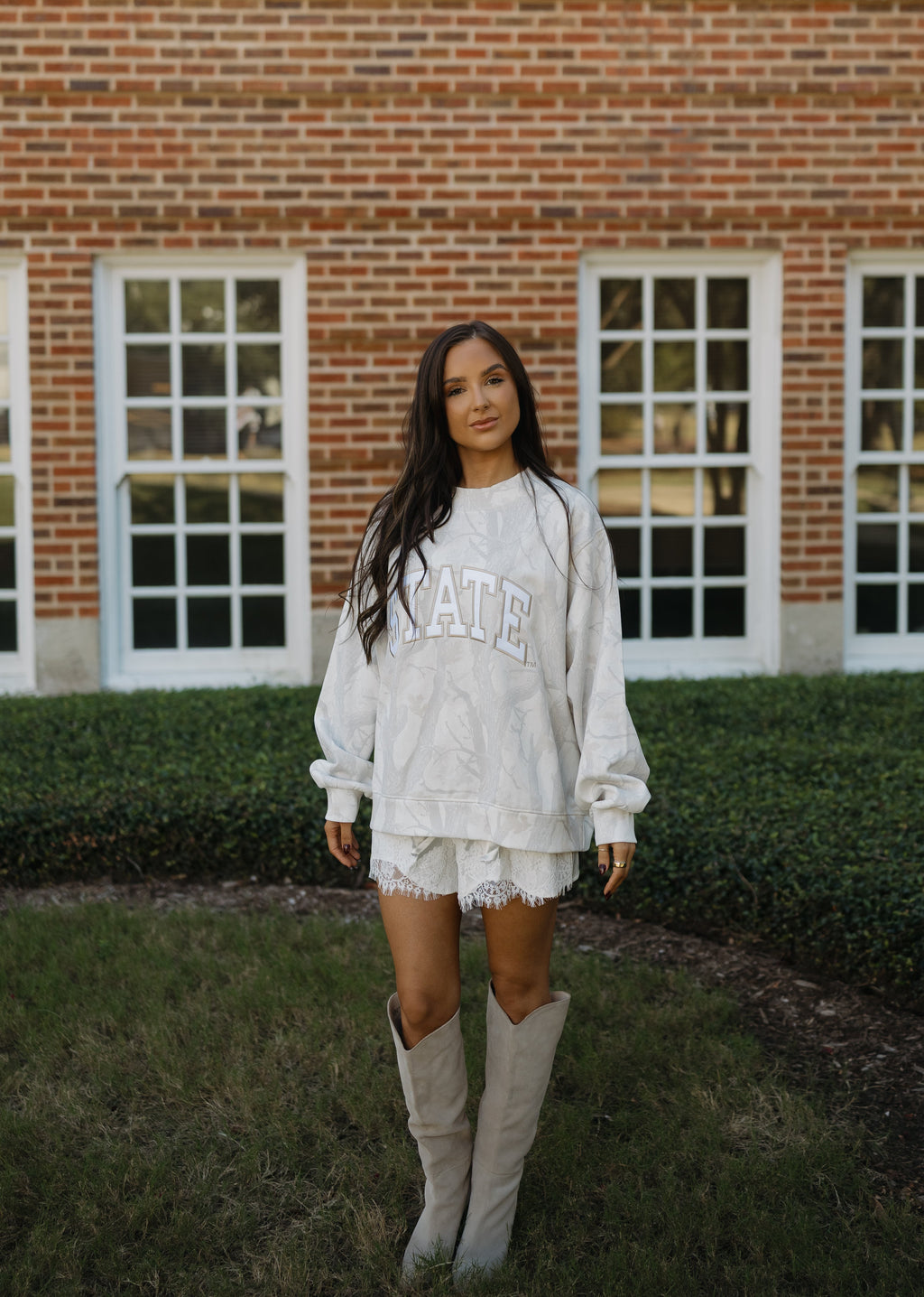 State of Mind Appliqué Mockneck- White Camo