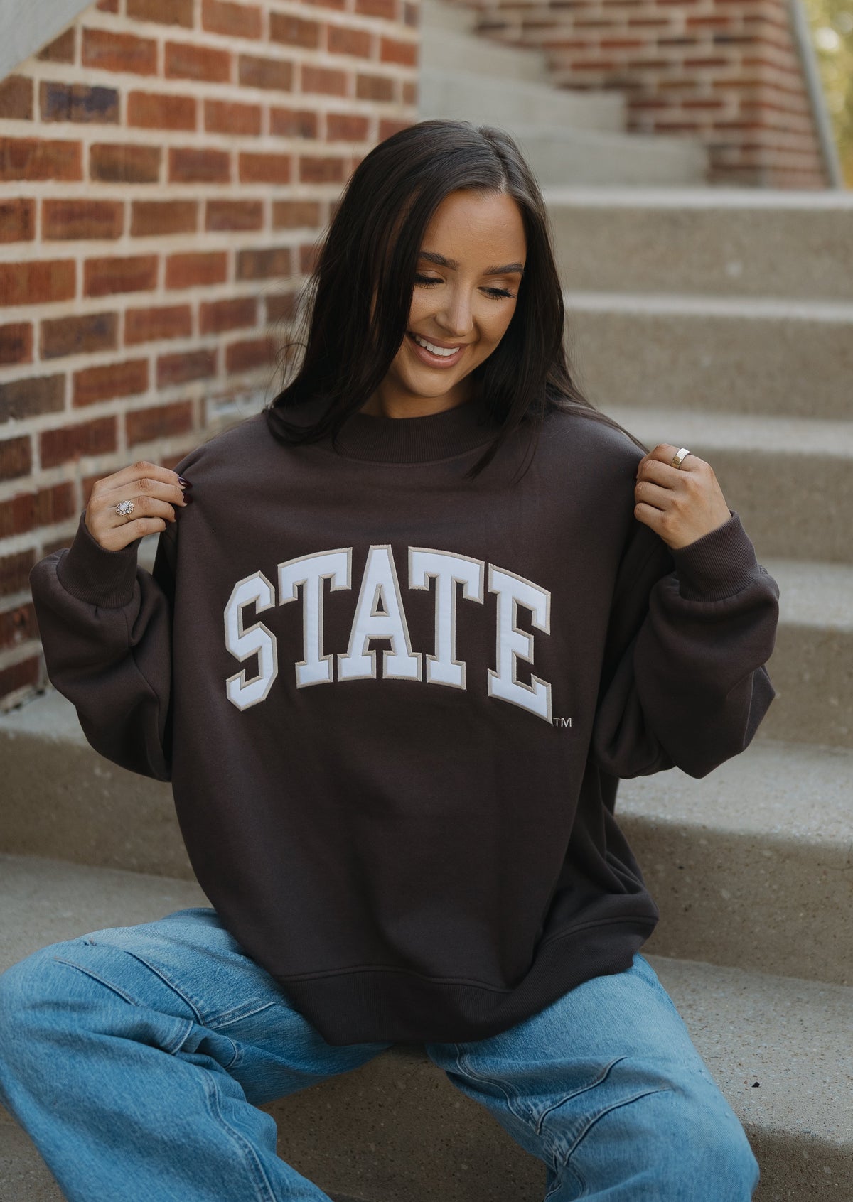 State of Mind Appliqué Mockneck- Chocolate