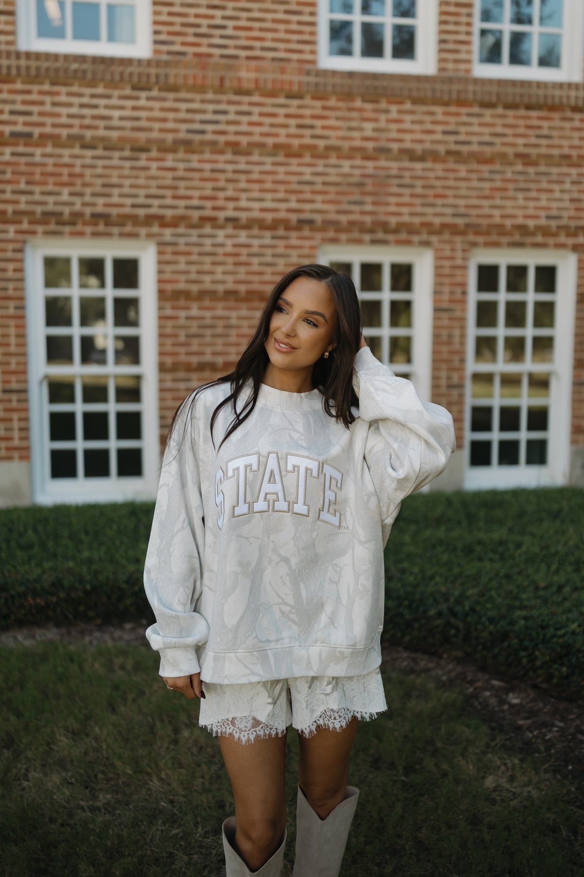 State of Mind Appliqué Mockneck- White Camo