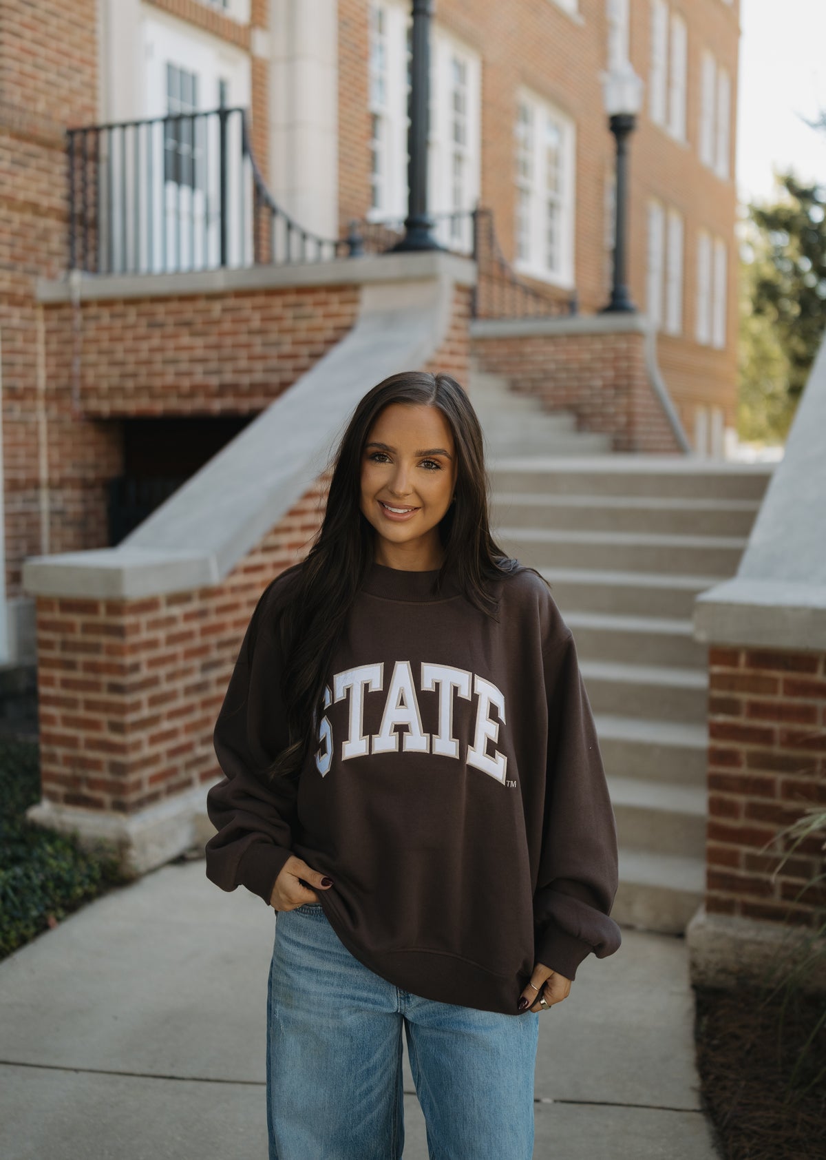State of Mind Appliqué Mockneck- Chocolate