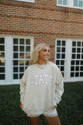 State of Mind Appliqué Mockneck- Oat Grey