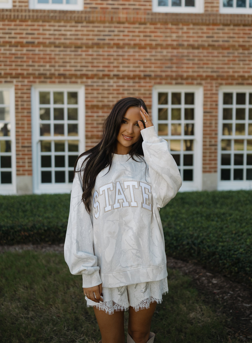 State of Mind Appliqué Mockneck- White Camo