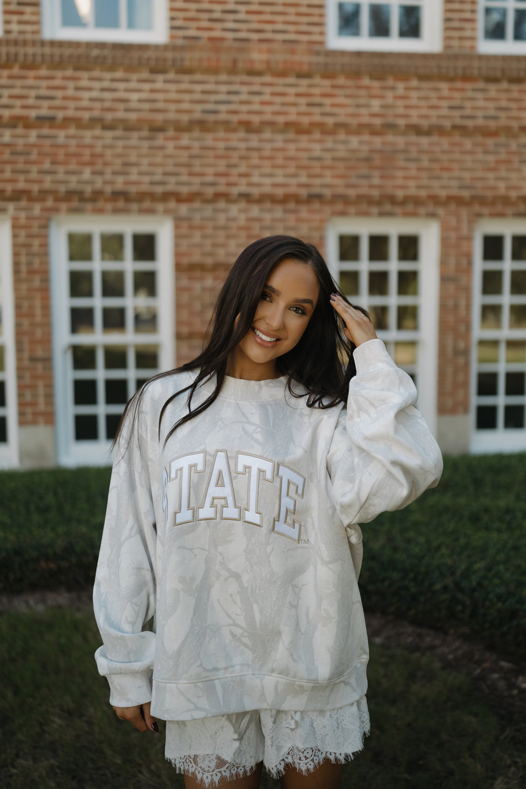 State of Mind Appliqué Mockneck- White Camo