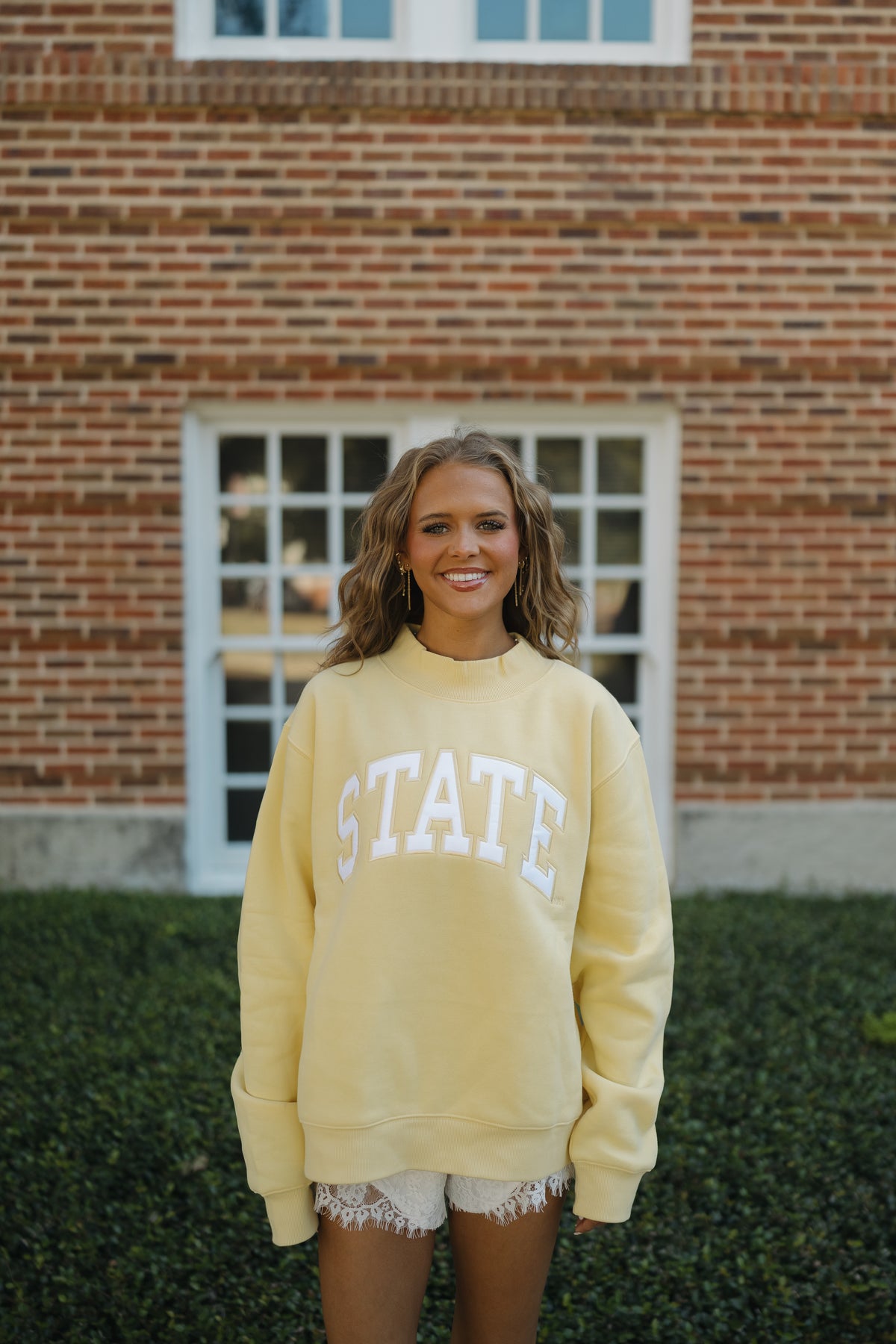 State of Mind Appliqué Mockneck- Yellow