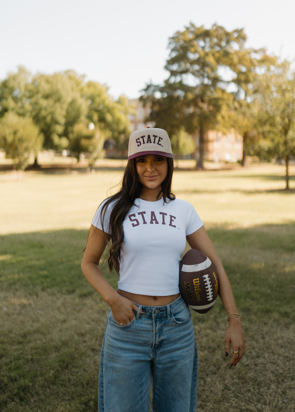 The Arched State Hat- Khaki/Maroon