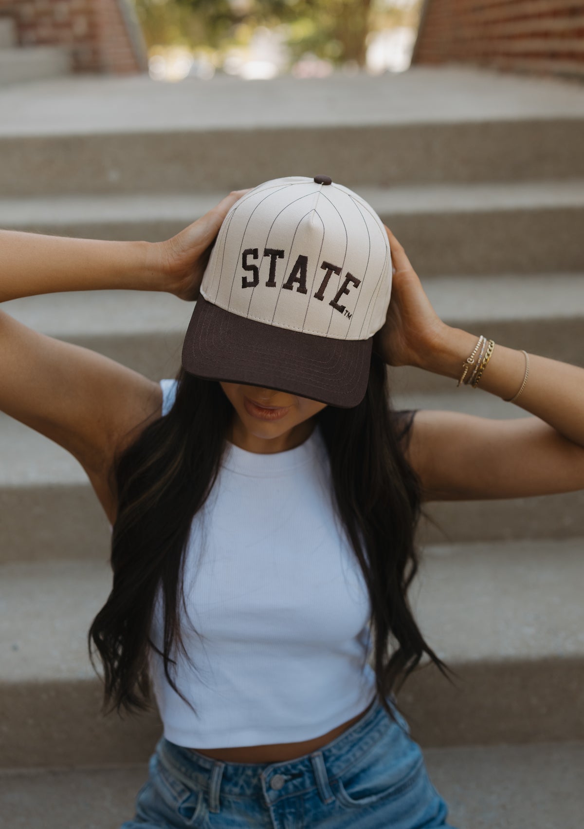 The Arched State Hat- Brown Pinstripe