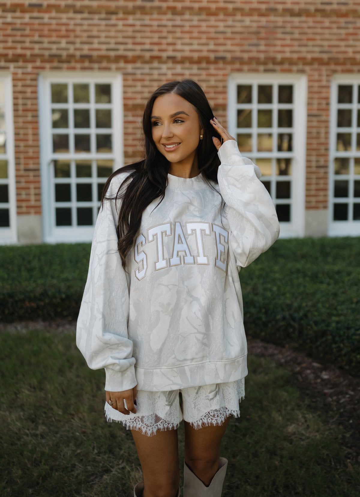 State of Mind Appliqué Mockneck- White Camo